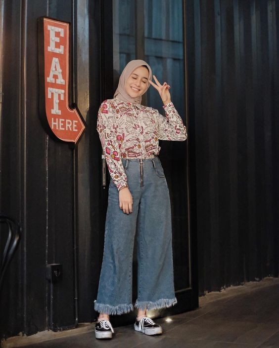 style kulot hijab, celana kulot jeans